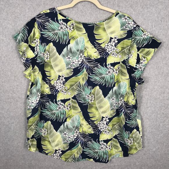 Panama Jack Top Womens Plus 1X Green Linen Palm‎ Resort Tropical Vacation Shirt - Picture 11 of 11